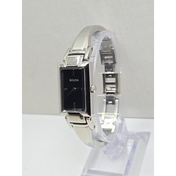 Bulova 96L138 Womens Black Dial Rectangle Stainless Bangle Watch New Battery main image 9